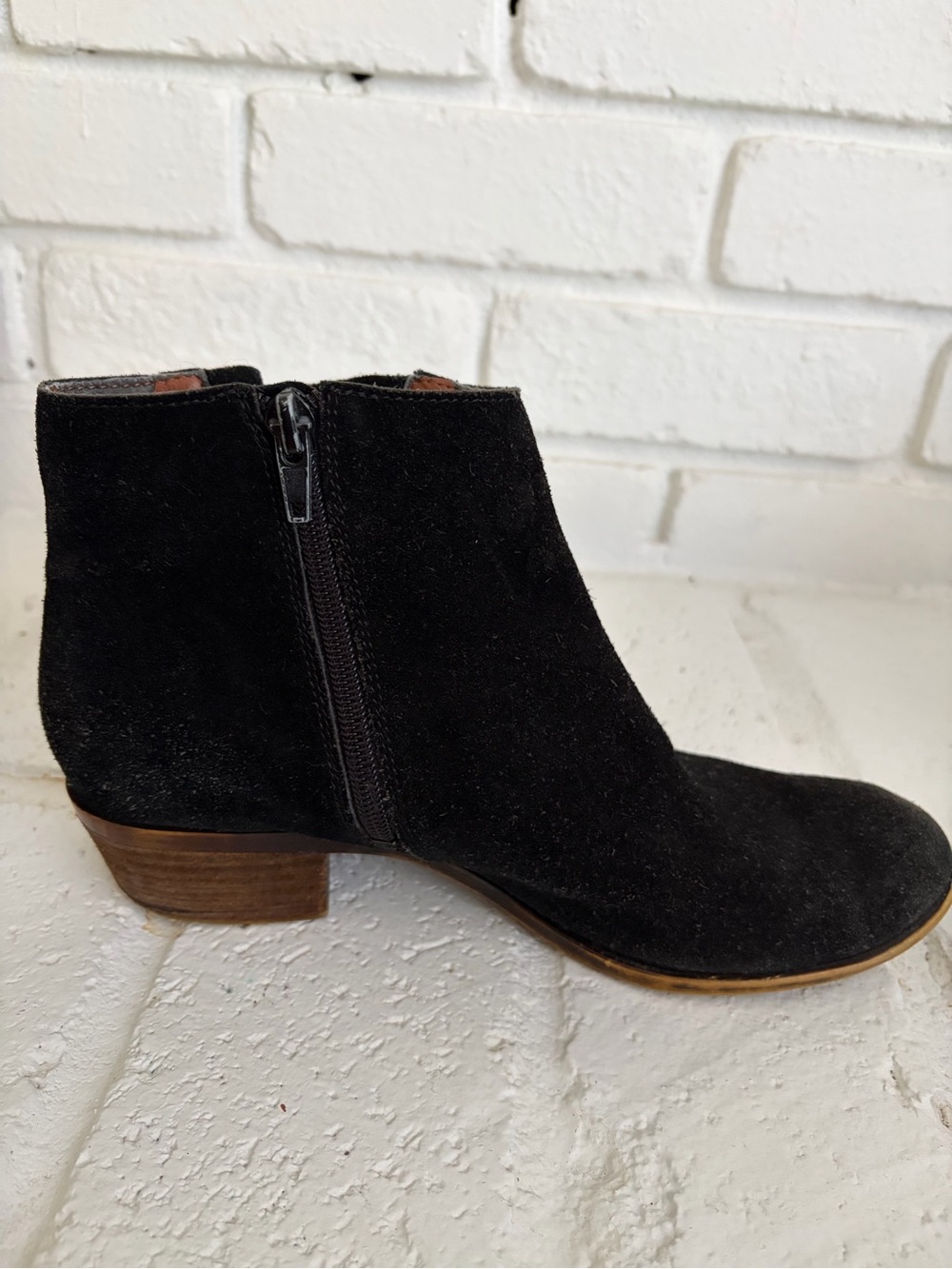 Lucky Brand Black Suede Side Zip Ankle Boot